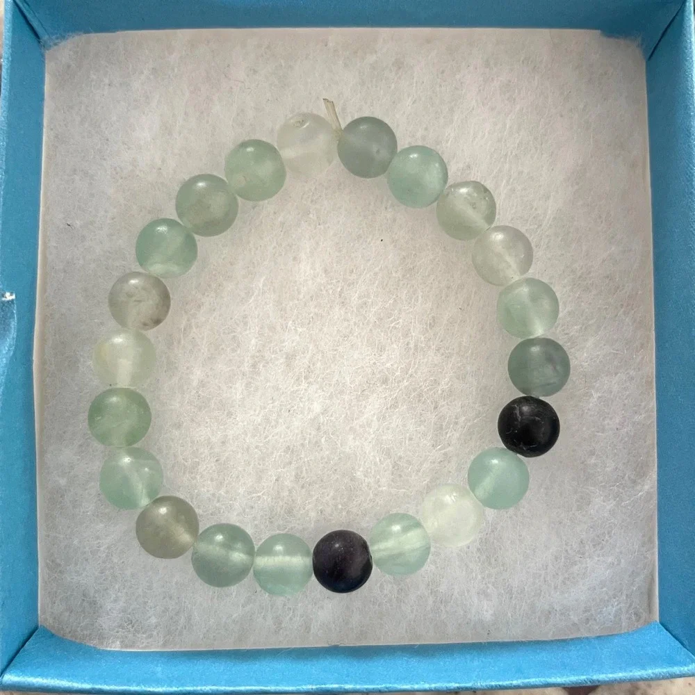 Natural Fluorite Beaded Stretch Bracelet Green Teal Purple‎ Gemstone 8mm Beads